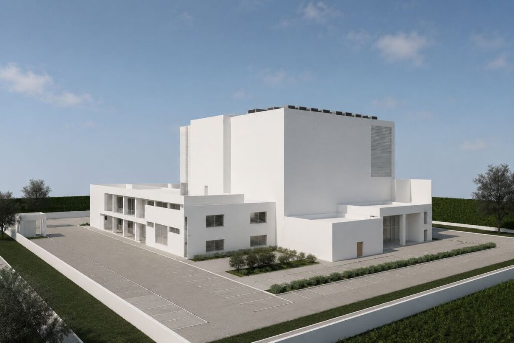 Una recreación de cómo será el edificio del data center que proyectan en Monforte.